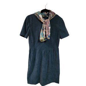 Vintage Halmode Petites Teal Short Sleeve Dress & Floral Scarf Polyester Blend S